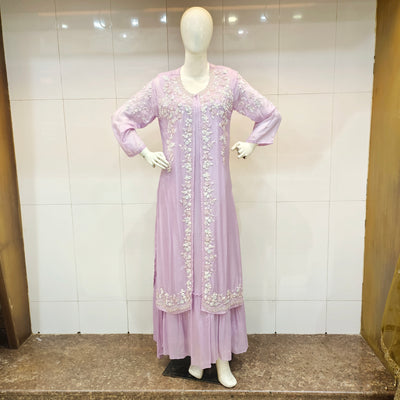 Lavender dress with floral handwork embroidery  jacket