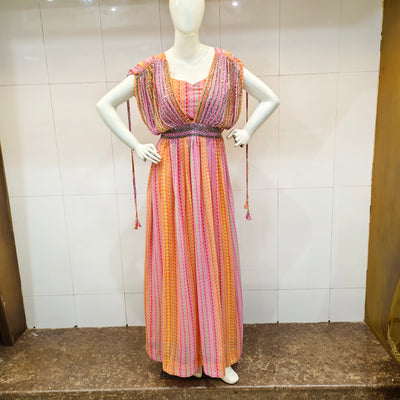 a colorful striped dress with handwork