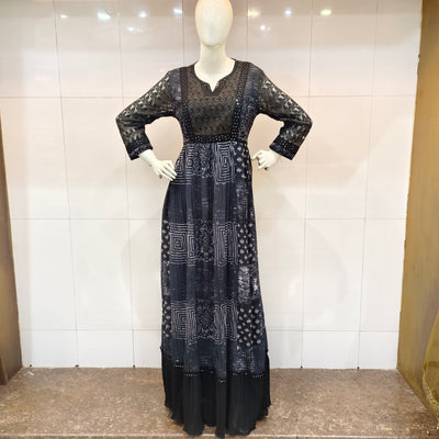 Black patterned dress in georgette digital print