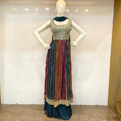 Straight multi kali anarkali with palazzo