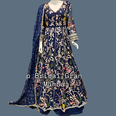 Navy blue Walima nikah special hand work indo western gown