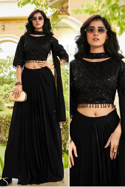 black crop with pleated skirt