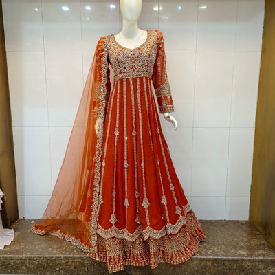 burnt Orange embroidered indo western dress