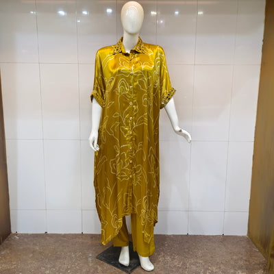 a mustard yellow floral kafan 