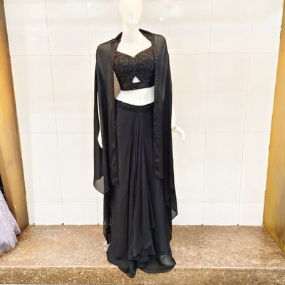 handwork crop with drape sarong skirt and cape  