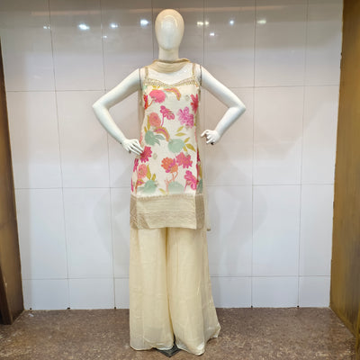  a floral digital print kurta  with a plain gharara